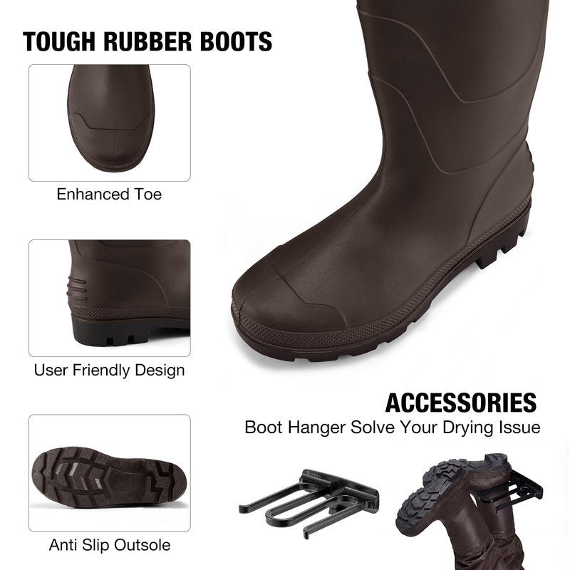 FISHINGSIR Fishing Waders for Men, 2-Ply Nylon/PVC Waterproof Women Chest Wader with Boots, Bootfoot Hunting Waders Brown