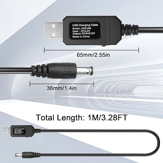 USB 5V to 9V/12V DC Step-up Cable5V U S B to DC5521 9V/12V Boost Power Cable with SwitchUSB-A to DC 5.5X2.1mm Voltage Boost Cablefor CameraRouterDashcam-3.28Ft (DC5.5X2.1)