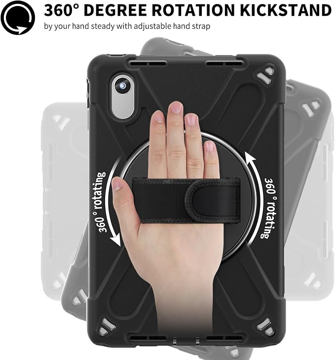 Case for Galaxy Tab S10 FE+ 13.1 2025 with Screen Protector+360 Rotating Hand Strap&ampStand+Shoulder Strap (Black)