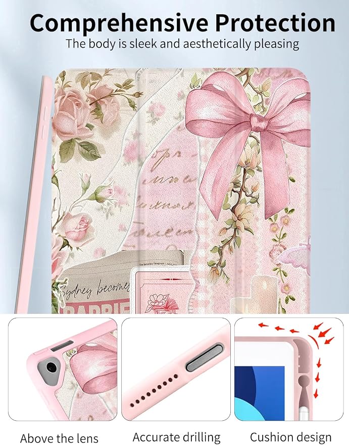 Case for iPad 9th/ 8th/ 7th Generation Case 10.2&amp10.5 Inch (2021/2020/2019 Release) Slim Lightweight Soft Trifold Back Cover with Pencil Holder &amp Auto Sleep/Wake Cover Cherries Cheetah Bows