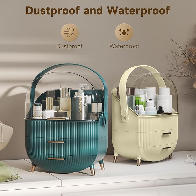 Makeup Organizers, Make Up Organizers for Vanity, Countertop Cosmetic Storage with Drawers and Transparent Cover for Bedroom Bathroom (Maize-yellow)