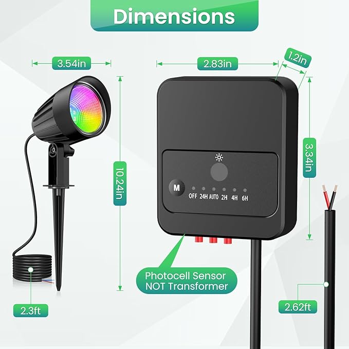 Landscape Lighting Low Voltage RGB Multi-Color LED Outdoor Spotlight Landscape Yard Lawn Light Kit Holidays Decorative Photocell Sensor Color Changing Remote Control for Pathway Garden Tree 15W 8 Pack