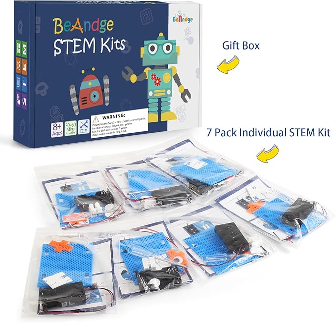 7 Set Bulk STEM Kit Individual Craft Kits for Kids, Science Projects Crafts Group Activity, Light Experiments Circuit Toys, Fun Fiber Optic STEAM Activities for Boys Girls Age 8-13 8-10 8-12 8 10 Year