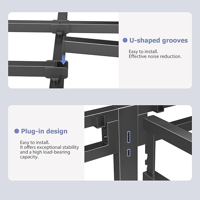 NKZ 24 Inch Twin Size Bed Frame, Metal Bed Frame & Box Spring 2 in 1 Platform with Round Corner Legs, 4000Lbs Heavy Duty Metal Frame, Mattress Slide Stopper, Headboard Hole, Noise-Free, Easy Assembly