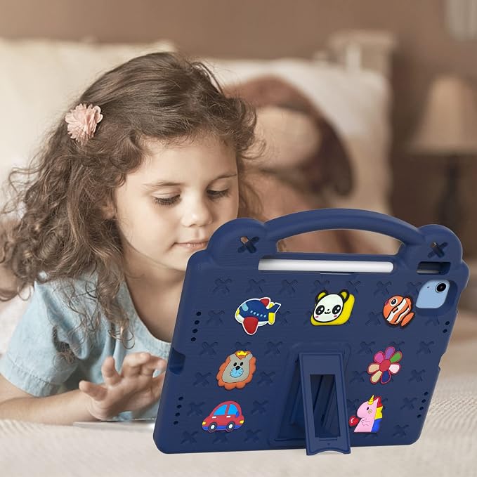 Kids Case for iPad Air 13 (2026/2025/2024) M4/M3/M2 &amp iPad Pro 13 2024 &amp iPad Pro 12.9 Cover 6th/5th/4th/3rd Gen (2022/2021/2020/2018) DIY Figures EVA Rubber Handle Stand Shockproof Bumper