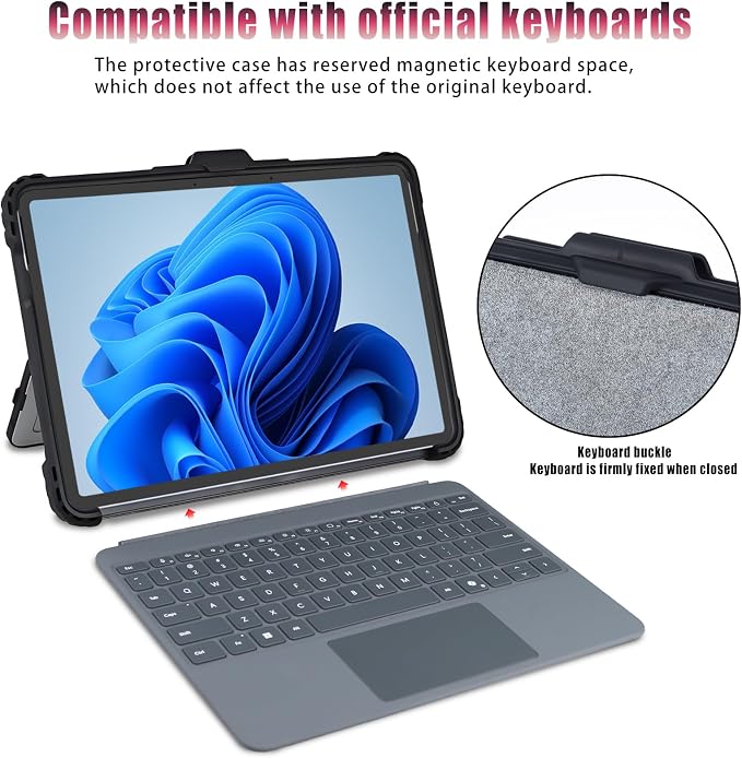 for Microsoft Surface Pro12 Case 1st Edition 12 Inch 2025Heavy Duty Rugged Protective Tablet Cover Kickstand Case (Black)