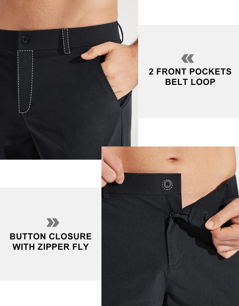 Libin Mens Golf Pants Stretch Work Dress Pants 30" Quick Dry Lightweight Business Casual Pant for Men Comfy Water Resistant, Black, 44W x 30L