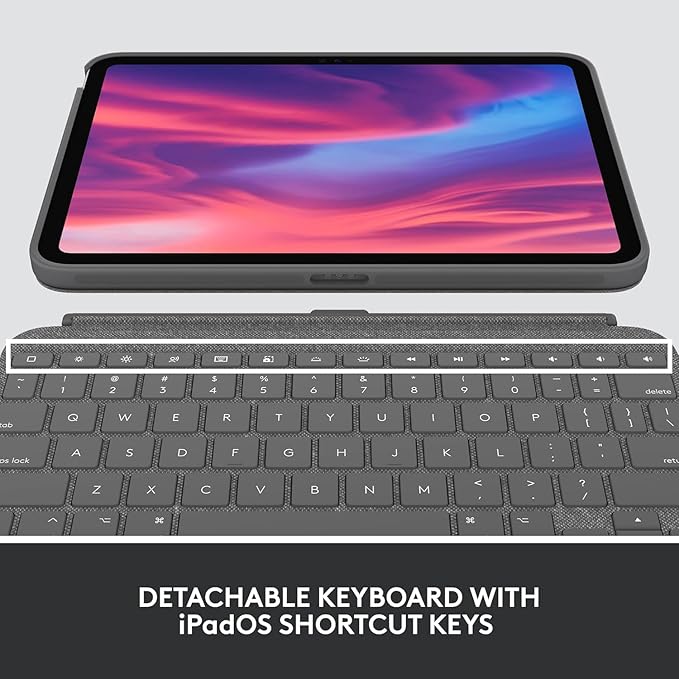 Logitech Combo Touch, Detachable iPad Keyboard Case (10th gen and A16) with Large Precision Trackpad, Full-Size Backlit Keyboard - Oxford Gray (Renewed)