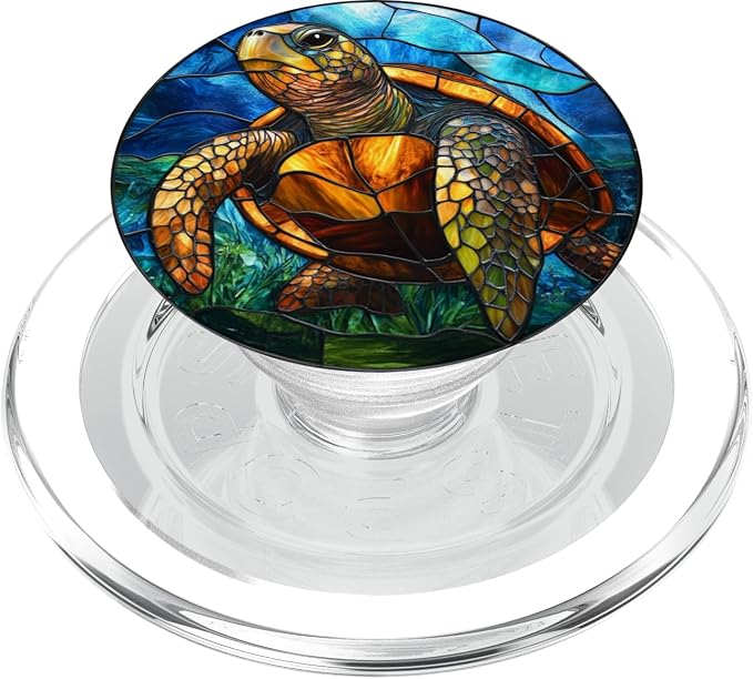 Stained Glass Aesthetic Mosaic Cute Ocean Sea Turtle PopSockets Adhesive PopGrip