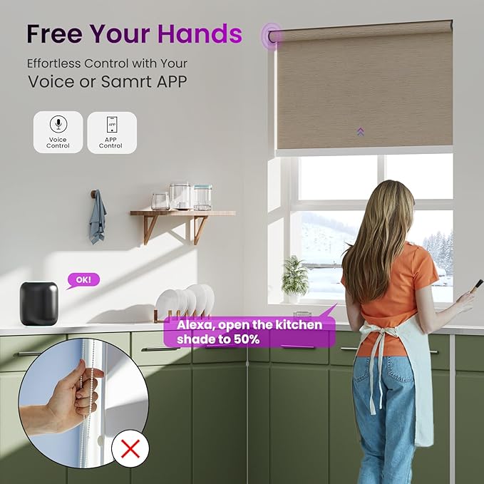 Astomi Motorized Roller Shades for Windows, Blackout Automatic Blinds with Remote, Smart Blinds, Voice Control, Compatible with Alexa, Google, Custom Size (Jacquard Coffee)