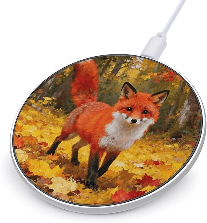 Maple Forest Fox Shadow Wireless Charger with Aluminum Alloy Frame Qi Certified Fast Wireless Charging Pad 10W Charging Station Portable Phone Charger for All Wireless Charging Phone