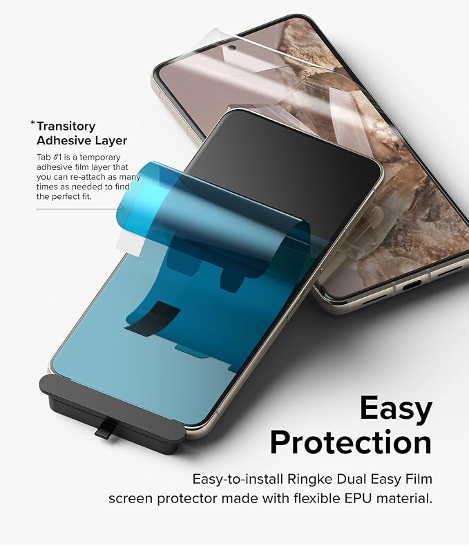 Ringke Dual Easy Film [4-Layer Protection] Compatible with Google Pixel 8 Pro Screen Protector Self Healing Repair Coating Full Coverage HD Clear Screen Protector with Installation Tool - 2 Pack