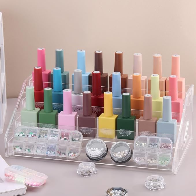 Nail Polish Organizer Clear Acrylic Eyeglasses Display Holder Essential Oil Storage Rack Makeup Stand Tray - 4 Layer