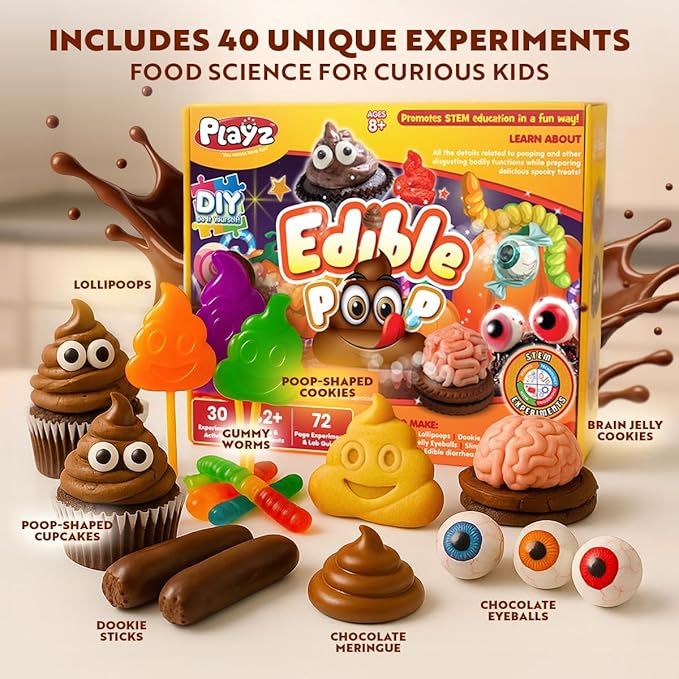 Playz Edible Poo Chocolate & Candy Making Science Kit for Kids Ages 8-12 Years Old - Food Science Chemistry Kid Science Kit with 30 Experiments, Educational Science Kits for Boy & Girls