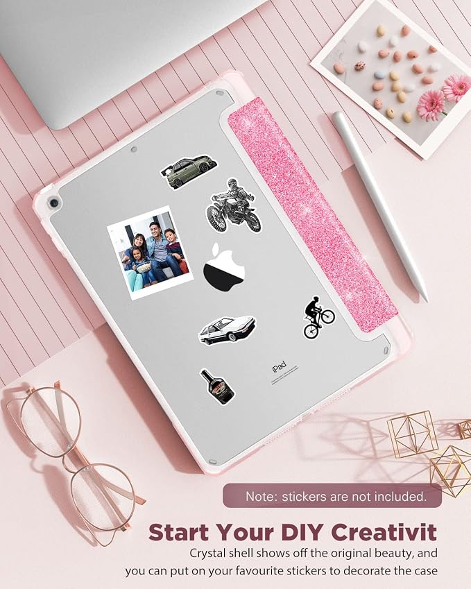 TiMOVO Case for iPad 9th/8th/7th Generation 10.2 inch Black | Pencil Holder Slim Trifold Stand Protective Cover Clear Transparent Back Shell Auto Wake/Sleep