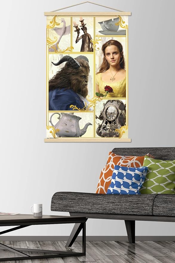 Trends International Disney Beauty And The Beast - Group Wall Poster, 22.375" x 34", Premium Print and Beechwood Hanger Bundle