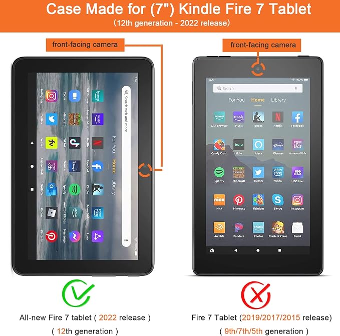 Dteck Clear Back Cover Case for Amazon Kindle Fire 7 Tablet 12th Generation (2022 Release)Ultra Lightweight Slim Shell Durable Silicone Protective Case for Kindle Fire 7 inch Tablet 12th Generation