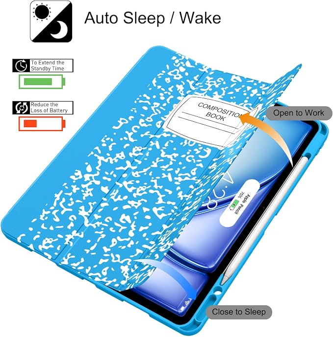 Soke Case for iPad Air 13 Inch (M4/M3/M22026-2024) iPad Pro 12.9 6th/5th Generation with Pencil Holder(2021 2022 Release)-[Apple Pencil Charging + Auto Wake/Sleep] Soft Back Cover Book Black