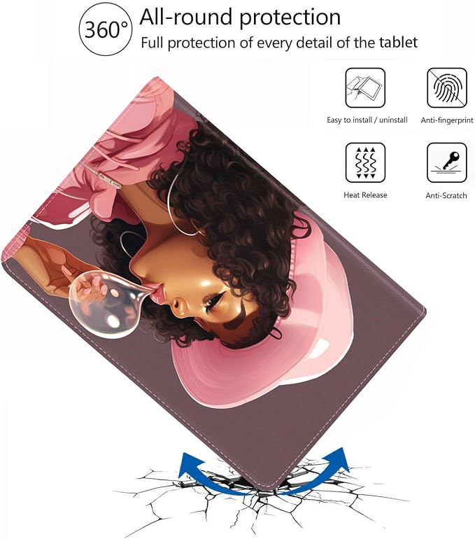 Case for iPad (A16) 11th Generation 11 Inch 2025 iPad 10th Generation 10.9 Inch 2022 Adjustable Stand Auto Wake/Sleep Smart Leather Case African American Black Girl