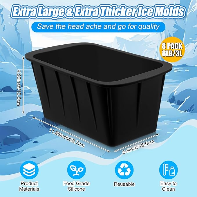 Tioncy 8 Pcs Extra Large Ice Block Molds, 8 lb Silicone for Ice Baths