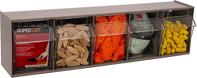 Akro-Mils TiltView Plastic Storage Cabinet with 5 Tilt Out Bins, Horizontal Plastic Parts Organizer, Teacher Toolbox, and Office Supply Organizer, 23-5/8" W x 6-1/2" H x 5-5/8" D, Mocha Raspberry