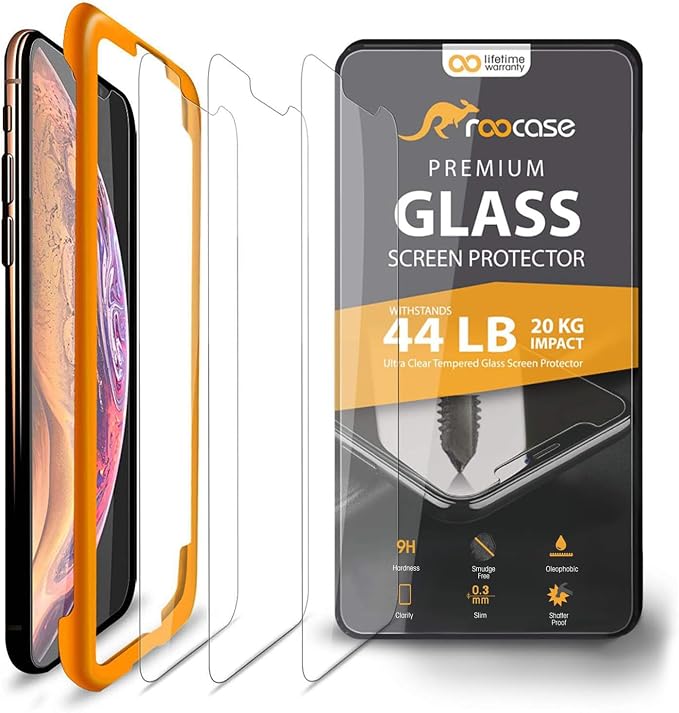 rooCASE 3-Pack Screen Protector for iPhone 11 / iPhone XR [Force Resistant Up to 44 Pounds] Tempered Glass Screen Protector for iPhone 11 (2019) / iPhone XR (2018) [Case Friendly]