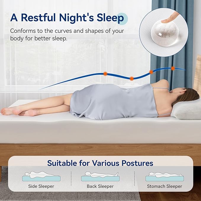 Amazon Basics Memory Foam Mattress, Medium Firm, 8 Inch, Full, White/Grey