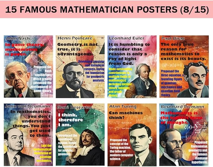 1step2dream Mathematician Posters Set | Math Classroom Decor, Middle School Math Posters, Engaging Science Classroom Decorations & Bulletin Board Kits - 11x14 Inch Motivational Wall Art for Math Enthusiasts