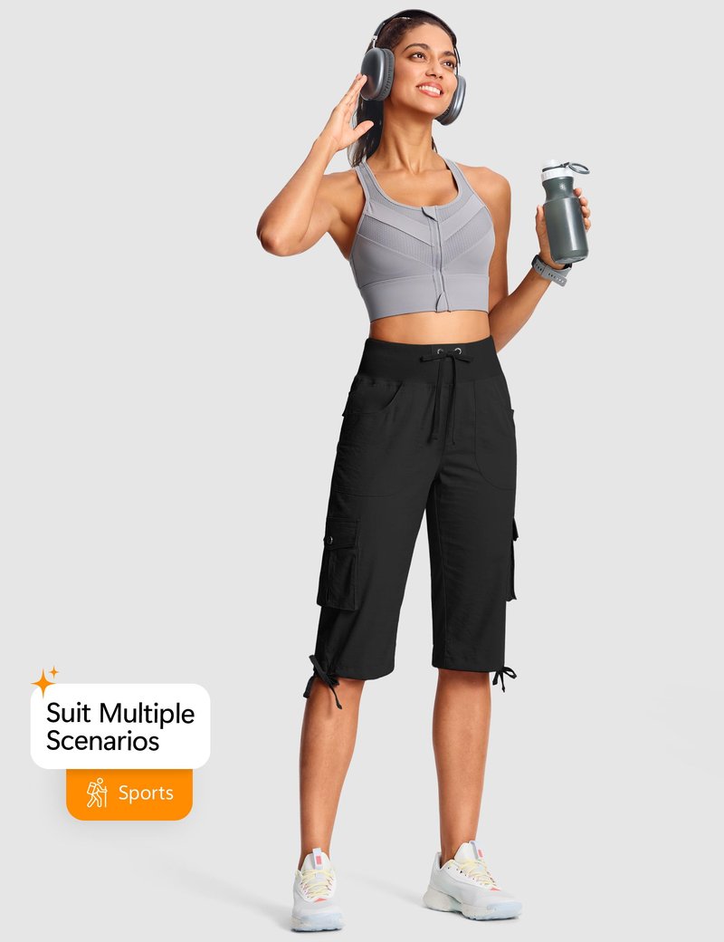 ISEEGZ 15"/ 18" Capri Pants for Women Cargo Hiking Pants Lightweight Women's Capris with 6 Pockets Summer Casual Travel