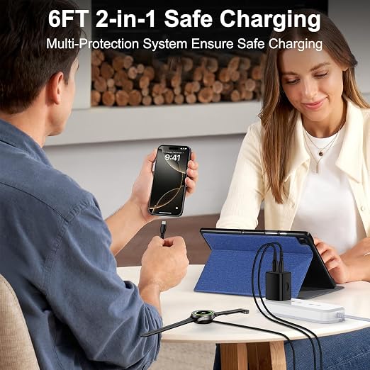 Samsung Watch Charger Fast Charging for Samsung Galaxy Watch 8 Classic/8/Watch 7/Ultra/6 Classic/6/5 Pro/5/4/3/Active2/Active25W Dual USB C Block Charger 6FT Type C Magnetic Wireless Charging Cable