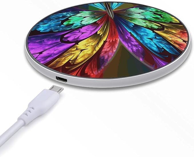 Rainbow Butterfly Wireless Charger 10W Fast Charging Pad Anti-Slip Qi Certified Wireless Charging Pad Charging Station Portable Phone Charger for All Wireless Charging Smartphone