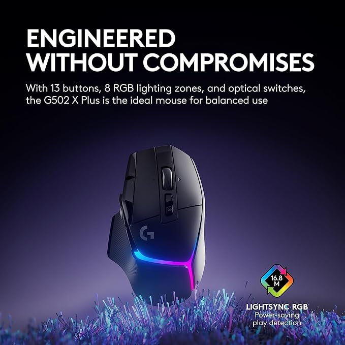 Logitech G502 X Plus Lightspeed Wireless RGB Gaming Mouse - Optical Mouse with LIGHTFORCE Hybrid switches, LIGHTSYNC RGB, Hero 25K Gaming Sensor, Compatible with PC - macOS/Windows - Black