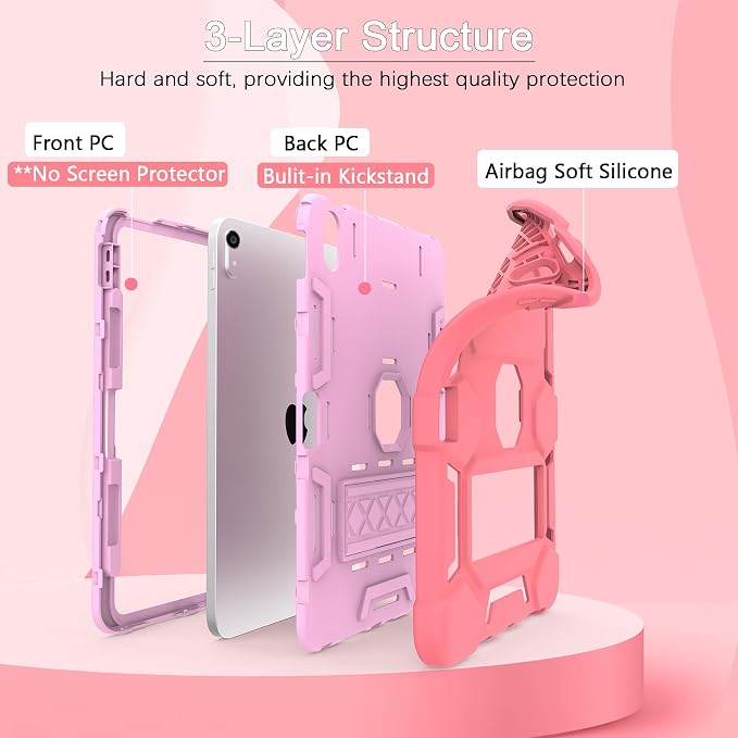 Case for iPad 11 11th Gen (A16) 2025 &amp 10th Gen 2022 10.9 Purple+Green | Kickstand | With Pencil Holder | Drop-Proof Silicone+Hard Shell | Raised Edge Protects Screen&ampCamera | Heavy Duty Pr