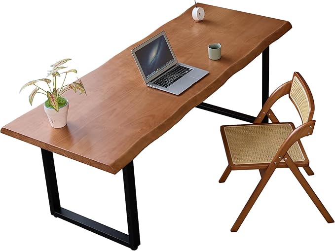 Stylish Solid Wood Office Desk with Sturdy Metal Base - Durable Multi-Size Executive Computer & Dining Table - Perfect for Home Office & Work Environments (Brown, 55.12in)