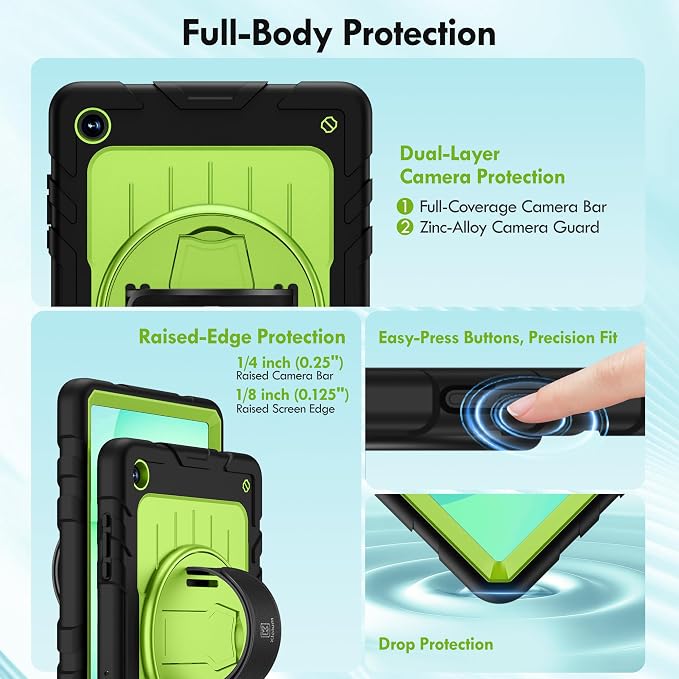 Case for Galaxy Tab A11 Plus 11 Inch 2025 and Galaxy Tab A9 Plus 11 Inch 2023 Heavy Duty Shockproof Rugged Protective Case with 360 Rotating Stand Kickstand Hand Strap and Shoulder Strap