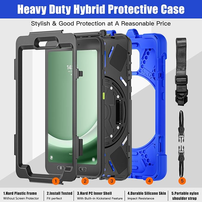 Samsung Galaxy Tab Active5/Active 3 8.0 Case with 360 Stand Handle Hand Strap &amp Shoulder Strap for Galaxy Tab Active5 8 2024 X300/X307 Active3 8 2020 T570/T575/T577 (Black)