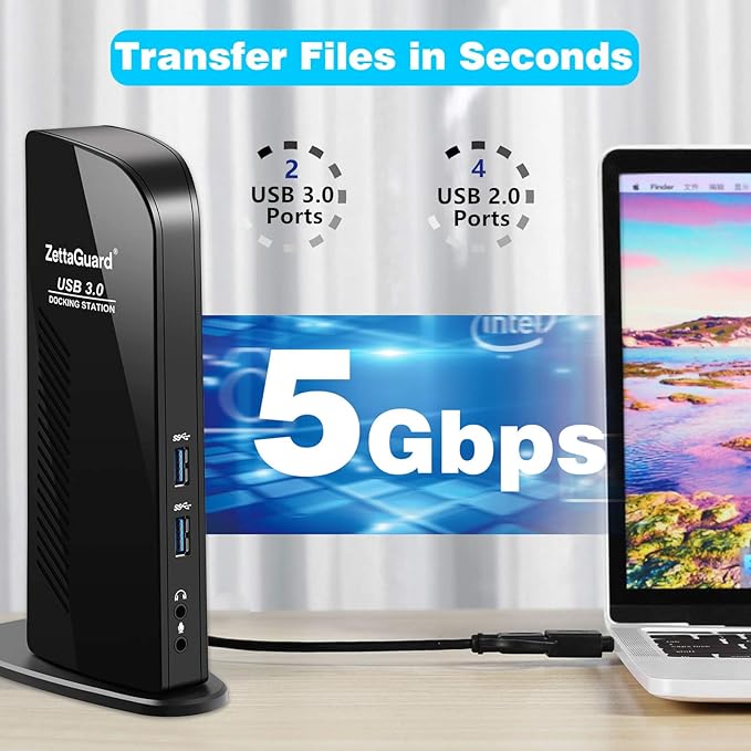 ZettaGuard USB 3.0 and USB-C Universal Laptop Docking Station for Windows and Mac (Dual 4K Video HDMI, Gigabit Ethernet, 6 USB 3.0 Ports, 3.5 mm Audio)