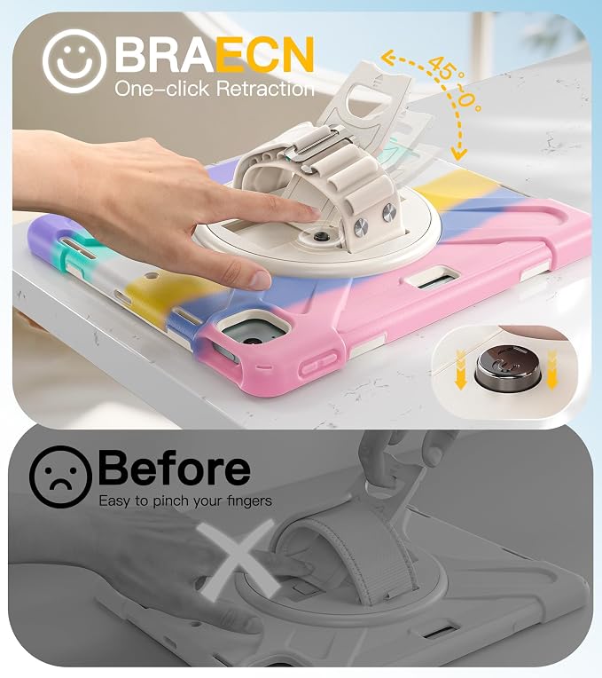 BRAECN Case for iPad Air 11 inch 2026(M4) 2025(M3) 2024(M2)iPad Pro 11 inch(4th/3rd/2nd/1st)&amp Air 10.9(5th/4th) Protective with Pencil Holder Screen Protector 360°Rotating Stand Handle Full Body