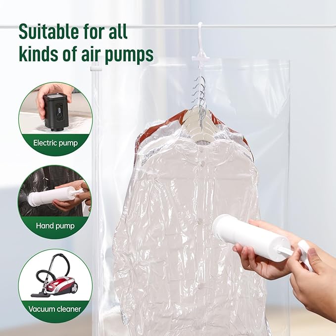 Hanging Vacuum Storage Bags For Clothes With Hand Pump,Coat Storage Bag Hanging,Vacuum Bags For Clothes,Space Saver Vacuum Storage Bags,Garment, Clothing, Dress, Suit, Long Coat, Jacket(Short 6 Pack）