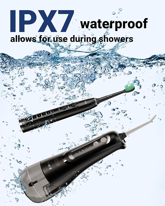 FUMEIKANG Water Flosser & Electric Toothbrush for Adults Oral Irrigator & Sonic Toothbrush 2-1 Oral Clean Kit (Black)