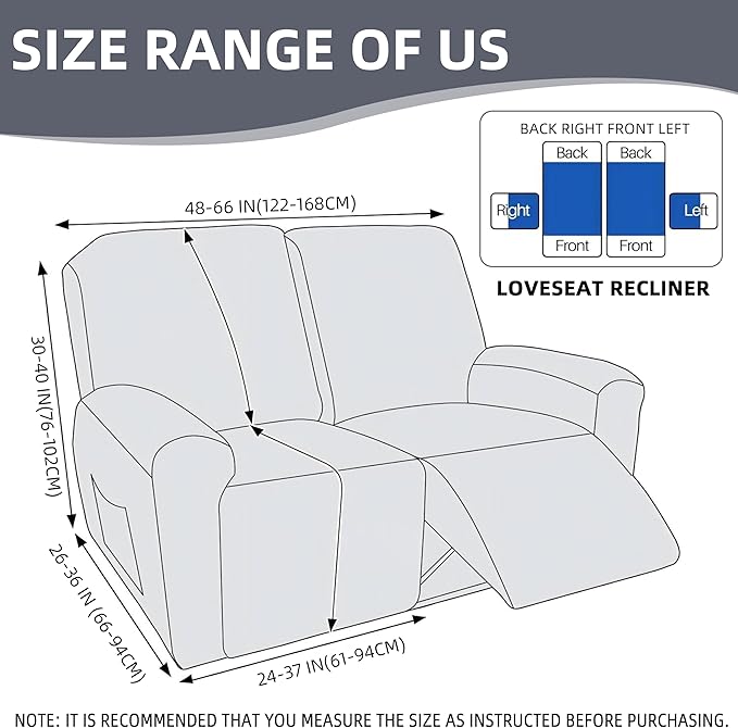 Genina Recliner Loveseat Cover Stretch Couch Covers Sofa slipcover for 2 Seat Reclining Couch Thick Jacquard Furniture Protector (Light Grey)