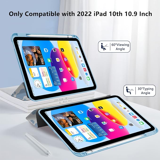 Hybrid Slim Case for iPad 11th (A16) 11-inch 2025 / iPad 10th Generation 10.9-inch 2022 - Shockproof Cover with Clear Transparent Back Shell [Pencil Holder Auto Sleep/Wake] Blue Cow