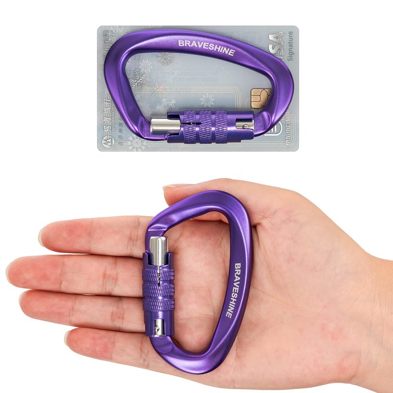 Purple Heavy-Weight Carabiner Clips 12KN Aluminum D Ring Double Locking Caribeaner Hooks