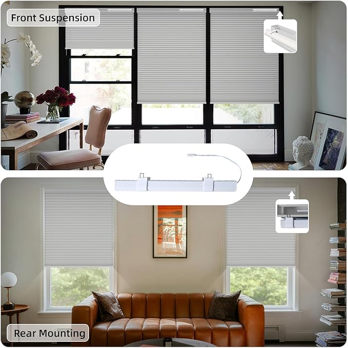 SmartWings Motorized Cellular Shades, Honeycomb Blinds Compatible with Zigbee/Alexa/Z-Wave/Homekit, Wireless Remote Control for Smart Home and Office in Customized Size,100% Blackout Grey