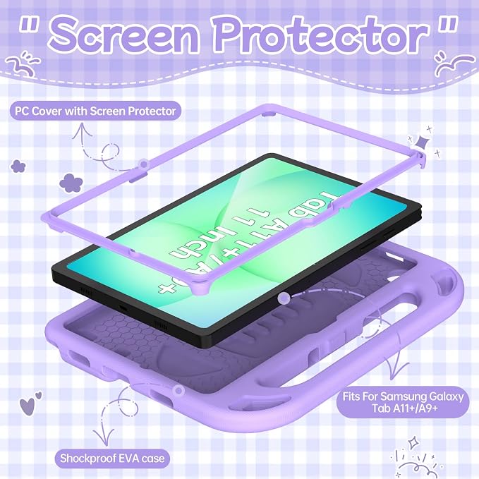 BMOUO Kids Case for Samsung Galaxy Tab A11+ Plus 11” 2026/A9+ Plus 2023 11 inch Tablet with Screen Protector Shockproof Lightweight Stand Handle Galaxy Tab A11 Plus/A9 Plus Case for Kids Black