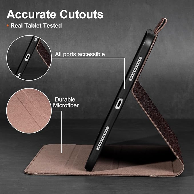 Gexmil Leather Case for iPad Pro 13 Inch M5/M4 2025/2024Crocodile Brown | Genuine Leather Cover with Magnetic ClosureSmart Folio Auto Sleep/WakeProtective ShockproofAdjustable Stand