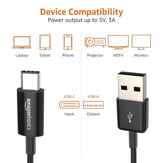Amazon Basics USB-C to USB-A 2.0 Male Cable - 3 feet (0.9 meters) - Black 24 Pack of 5 120 count total Black
