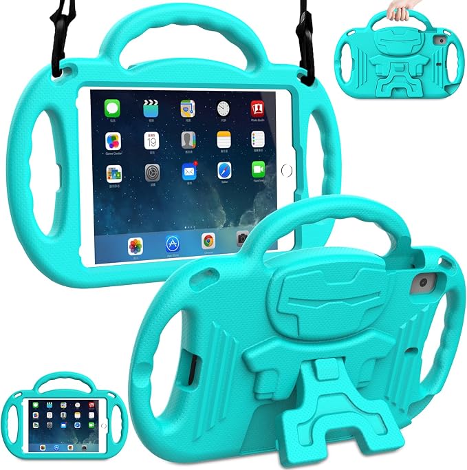 LTROP Kids Case for iPad Mini 5/4/3/2/1 7.9 Inch Case with Shoulder Strap Shockproof Handle Kickstand for iPad Mini 5th/4th/3rd/2nd/1st Generation for Kids Toddler Boys Girls Blue