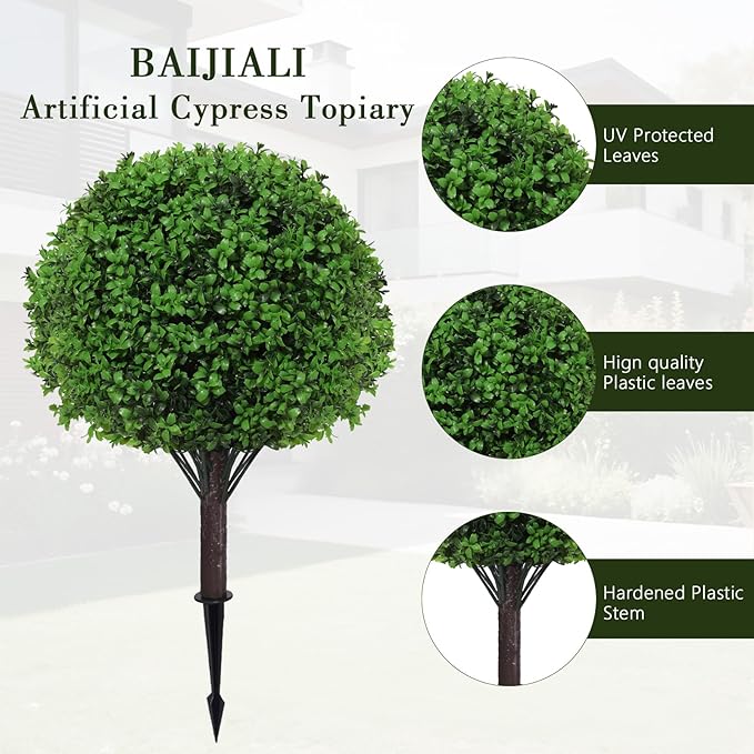 BAIJIALI Artificial Trees,2 Set of 16'' UV Resistant Fake Evergreen Shrubs Bushes Plants (Boxwood, 2 Packs)