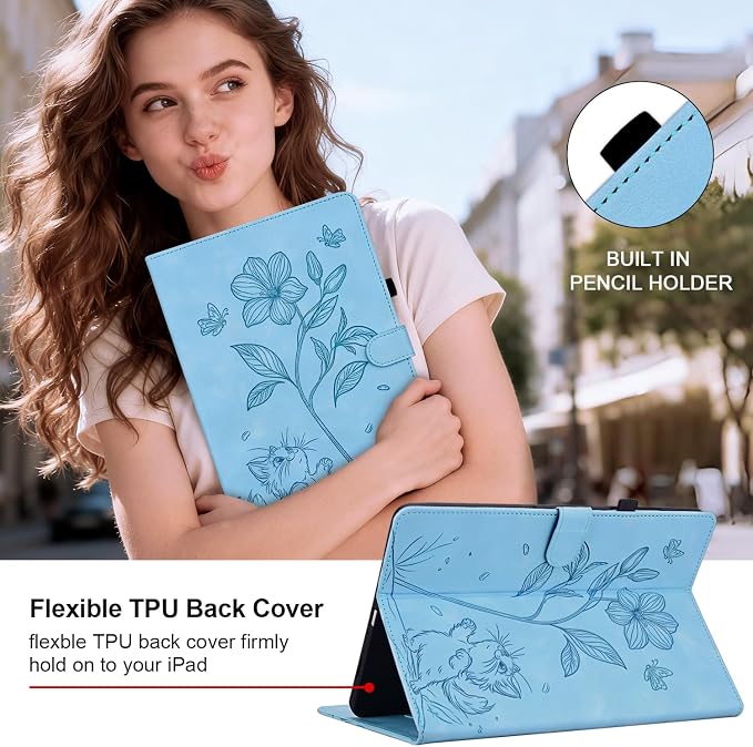 Case for iPad mini 7 2024 A17 Pro iPad mini 6 2021 8.3 inch Auto Wake/Sleep Multi-Angle Flip PU Leather Cover Case with Stylus Holder Blue